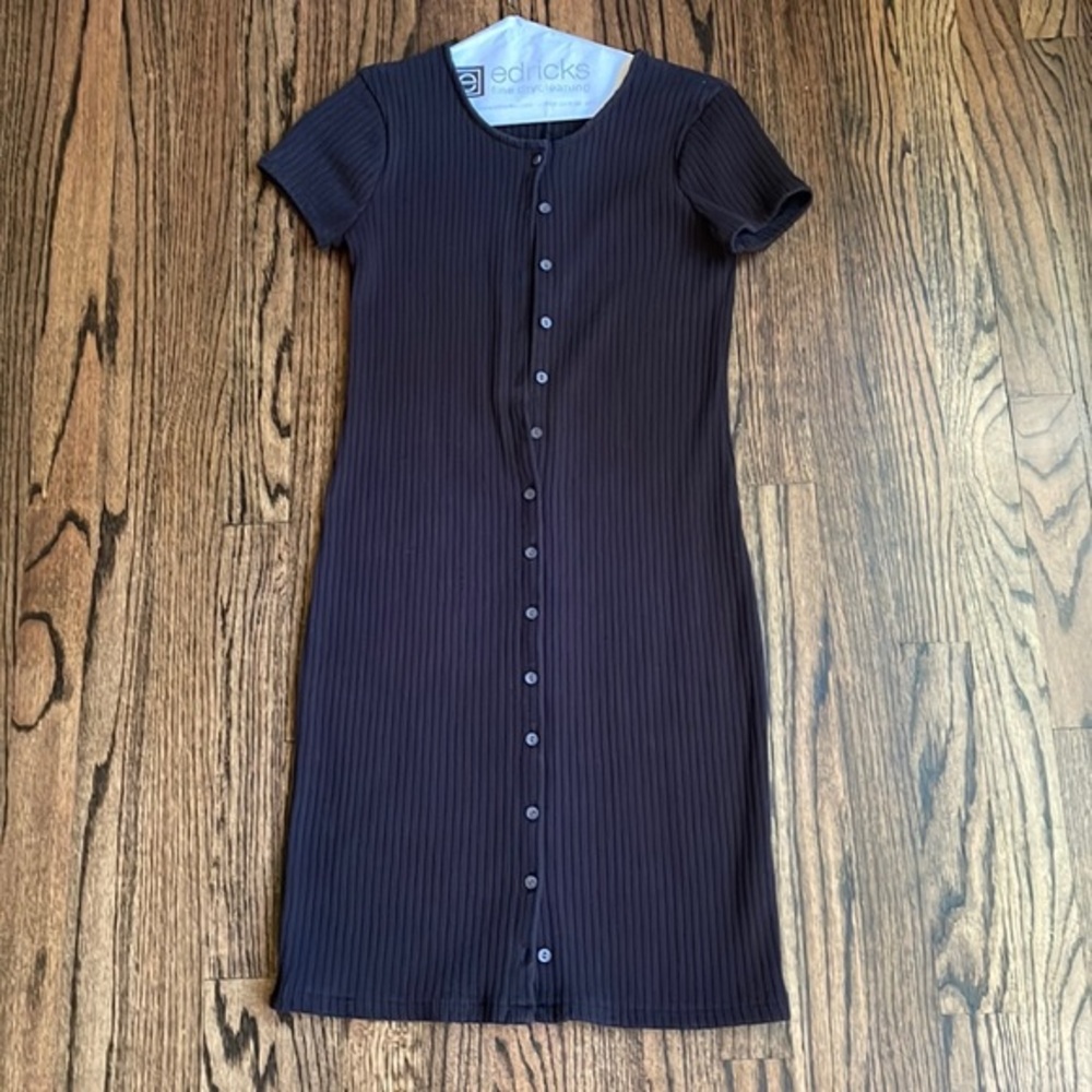 Madewell Black ribbed shirt sleeve button front dress, xs